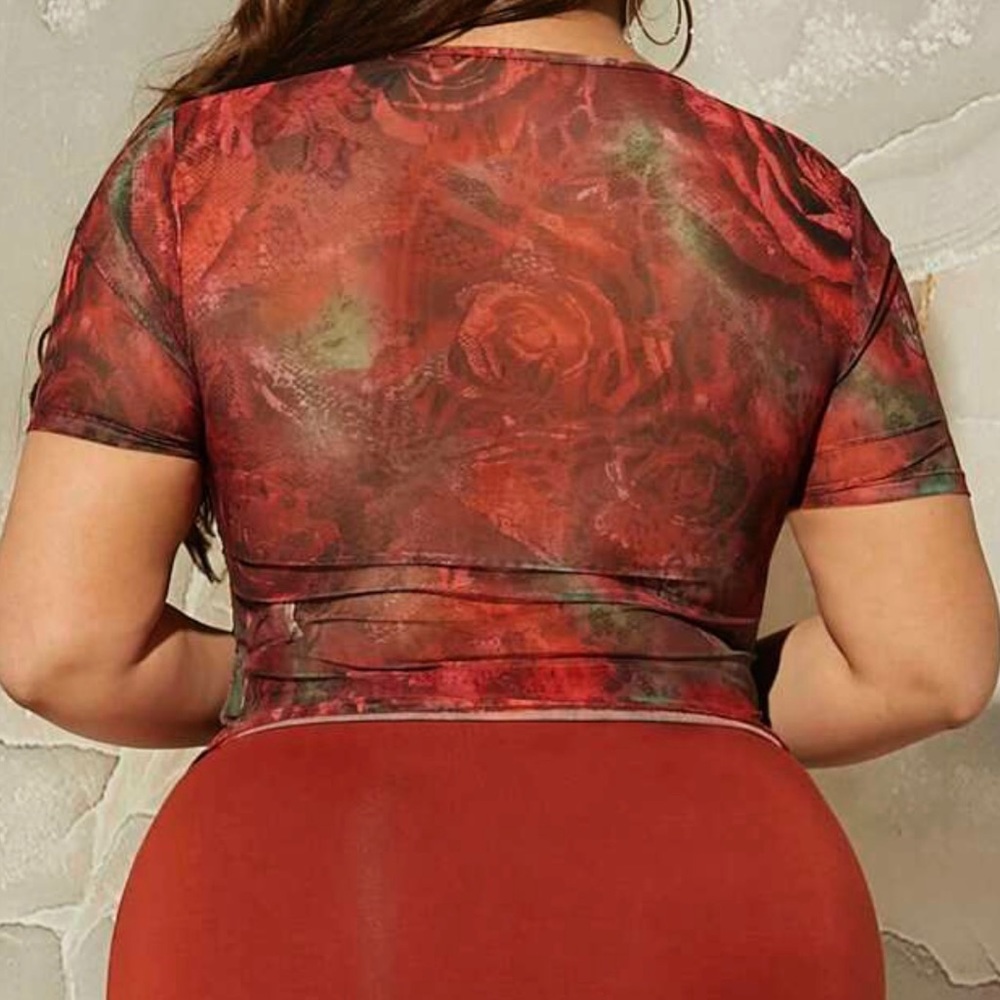 SHEIN SXY Plus Floral Print Ruched Bustier Mesh Top 3XL - Picture 4 of 5